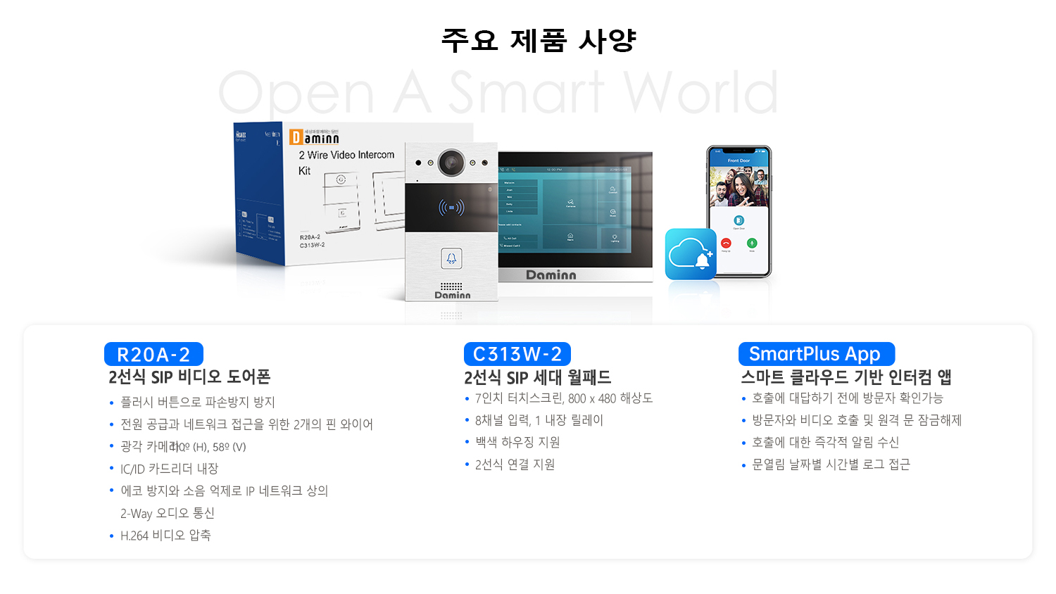2선식 비디오 인터콤키트(초인종+월패드+스마트폰앱)